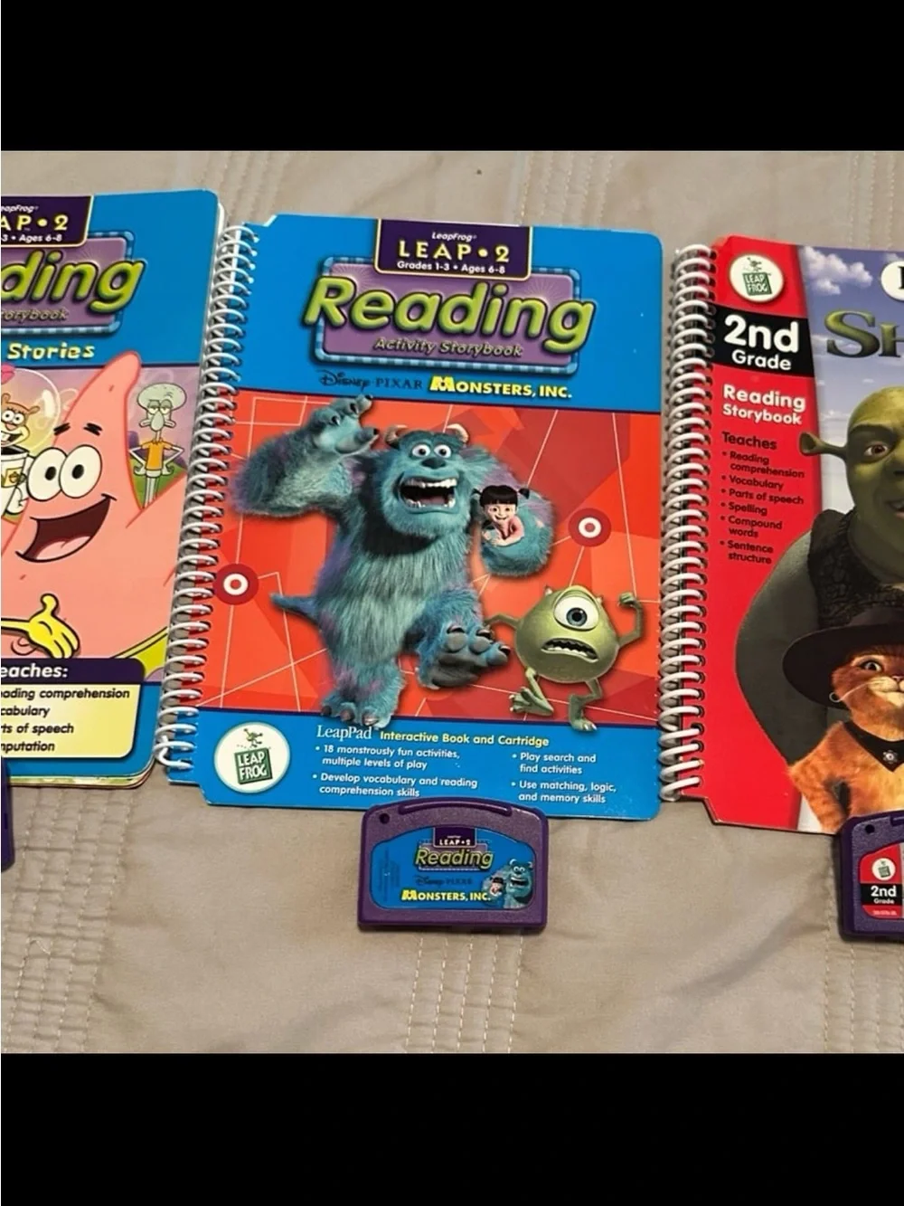 LEAP FROG Leap 2 Series SpongeBob, Monsters Inc., & Shrek Books & Cartridges!